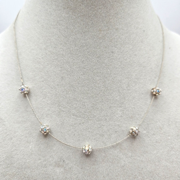 VINTAGE Monet Aurora Borealis AB Station Spheres Illusion Dainty Necklace - Picture 1 of 7